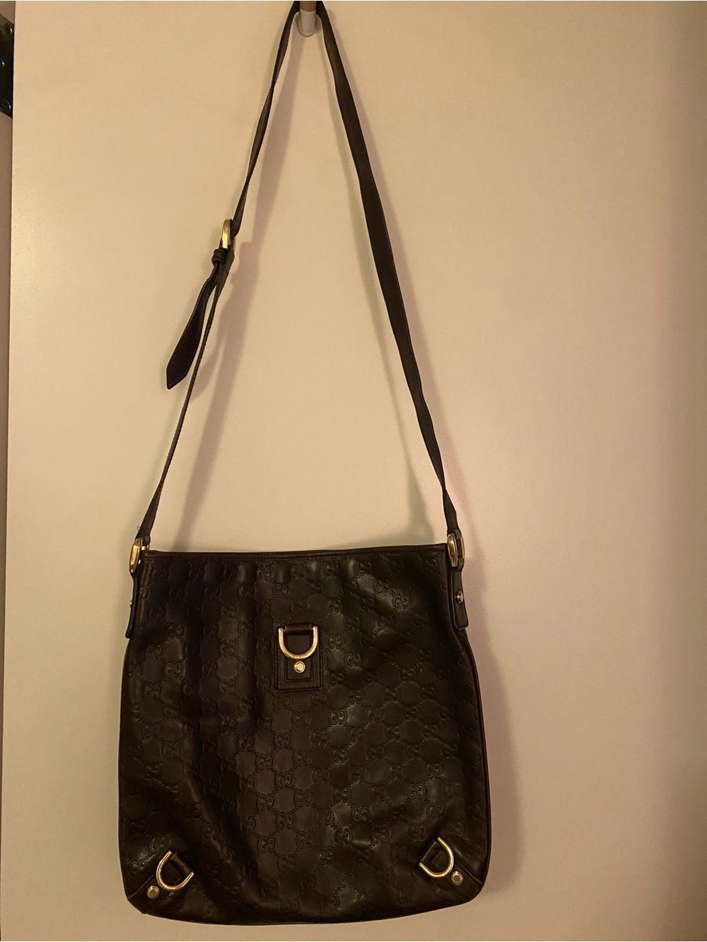 Gucci Dark Brown Leather Shoulder Bag with Silver Hardware